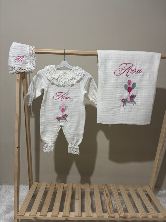 Özel Seri Dantelli Yenidoğan Hastane Çıkışı Set 3'lü